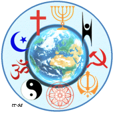 Globus med religiøse symboler rundt